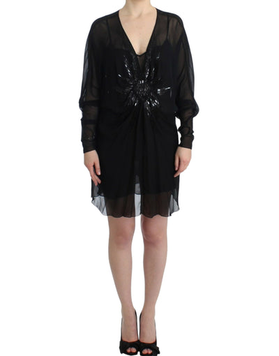 Cavalli Elegant Sheer Black Silk Blouson Dress - Masuh best bargains 