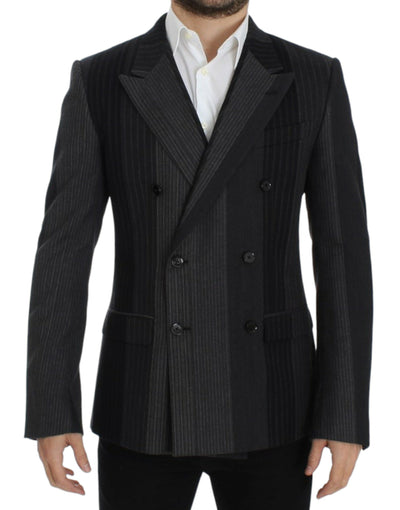 Dolce & Gabbana Elegant Gray Striped Wool Slim Blazer - Masuh best bargains 