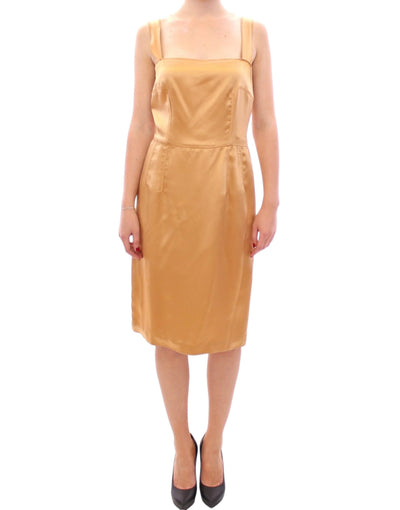 Dolce & Gabbana Elegant Bronze Silk Knee-Length Sheath Dress - Masuh best bargains 