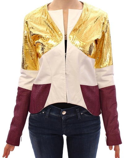 Vladimiro Gioia Elegant Metallic Croc Print Leather Jacket - Masuh best bargains 