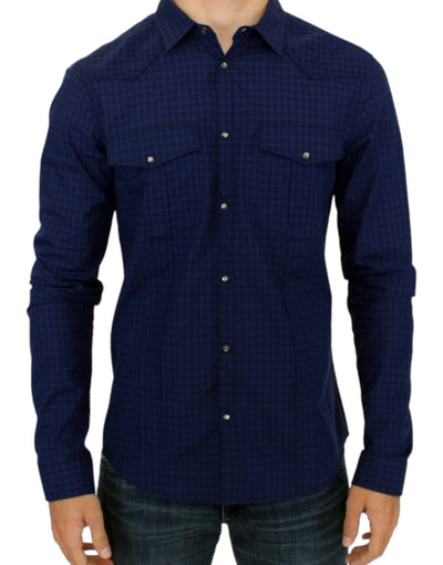 Costume National Chic Blue Checkered Casual Cotton Shirt - Masuh best bargains 