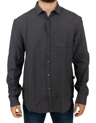 Costume National Chic Gray Checked Casual Linen Blend Shirt - Masuh best bargains 