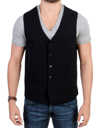 Costume National Elegant Black Wool Blend Casual Vest - Masuh best bargains 