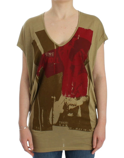 Costume National Chic Green Multicolor Print V-Neck Tee - Masuh best bargains 