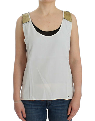 Costume National Elegant Monochrome Sleeveless Top with Gold Accents - Masuh best bargains 