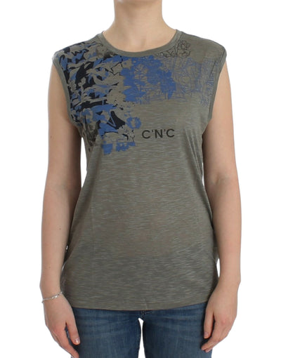 Costume National Chic Sleeveless Gray Top with Blue Detailing - Masuh best bargains 