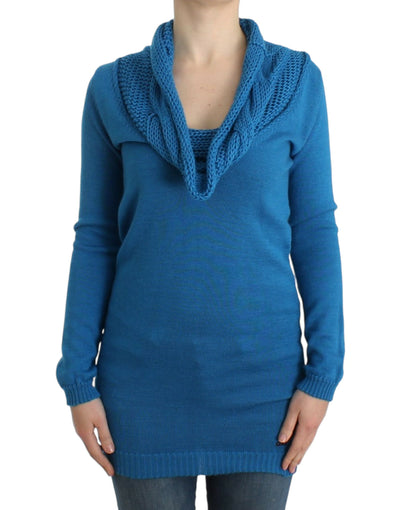 Costume National Chic Blue Scoop Neck Knit Sweater - Masuh best bargains 