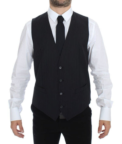 Dolce & Gabbana Elegant Gray Striped Dress Vest - Masuh best bargains 