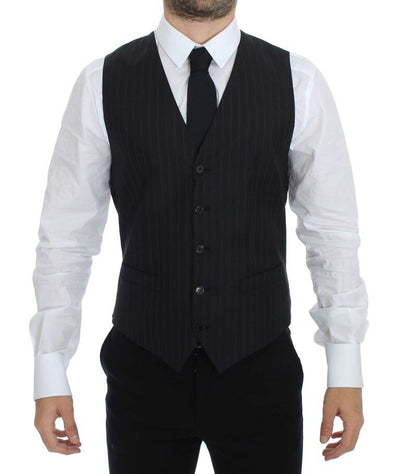 Dolce & Gabbana Chic Black Striped Wool Silk Dress Vest - Masuh best bargains 