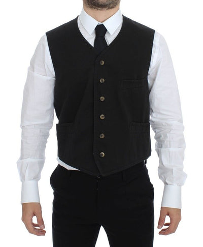 Dolce & Gabbana Elegant Black Cotton Blend Dress Vest - Masuh best bargains 
