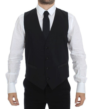 Dolce & Gabbana Elegant Silk-Wool Black Dress Vest - Masuh best bargains 