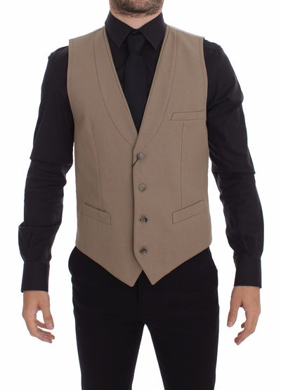 Dolce & Gabbana Elegant Beige Cotton Dress Vest – Slim Fit - Masuh best bargains 