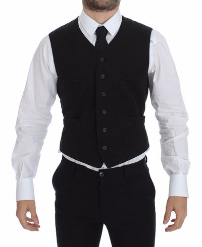 Dolce & Gabbana Elegant Black Cotton Blend Dress Vest - Masuh best bargains 