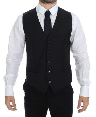 Dolce & Gabbana Elegant Black Wool Silk Dress Vest - Masuh best bargains 