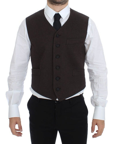 Dolce & Gabbana Elegant Brown Cotton Blend Dress Vest - Masuh best bargains 
