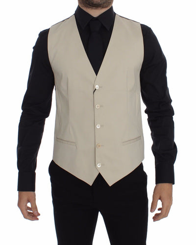 Dolce & Gabbana Elegant Beige Cotton Blend Dress Vest - Masuh best bargains 