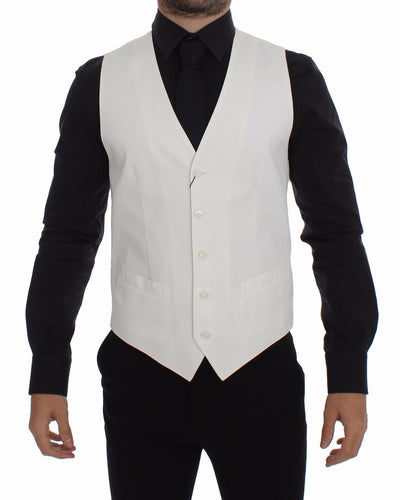 Dolce & Gabbana Elegant White Cotton Silk Dress Vest - Masuh best bargains 