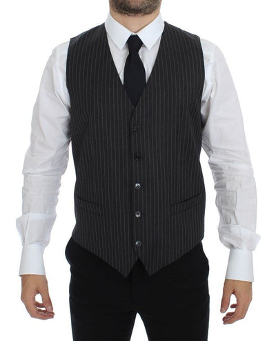 Dolce & Gabbana Elegant Gray Striped Wool Dress Vest - Masuh best bargains 