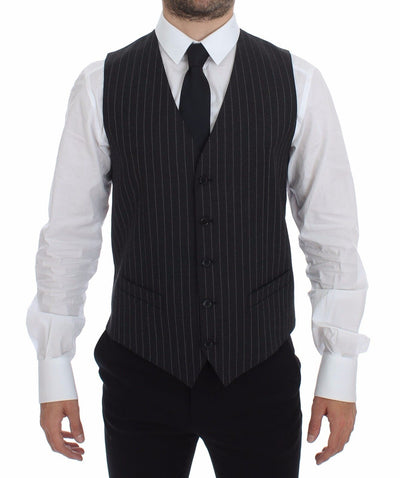 Dolce & Gabbana Elegant Gray Striped Dress Vest - Masuh best bargains 