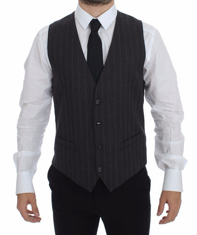Dolce & Gabbana Elegant Striped Gray Dress Vest - Masuh best bargains 