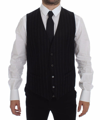 Dolce & Gabbana Elegant Black Striped Single Breasted Dress Vest - Masuh best bargains 