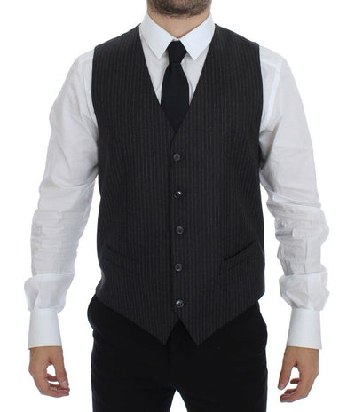 Dolce & Gabbana Elegant Gray Striped Wool Dress Vest - Masuh best bargains 