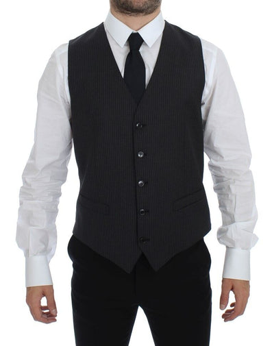 Dolce & Gabbana Elegant Gray Striped Dress Vest - Masuh best bargains 