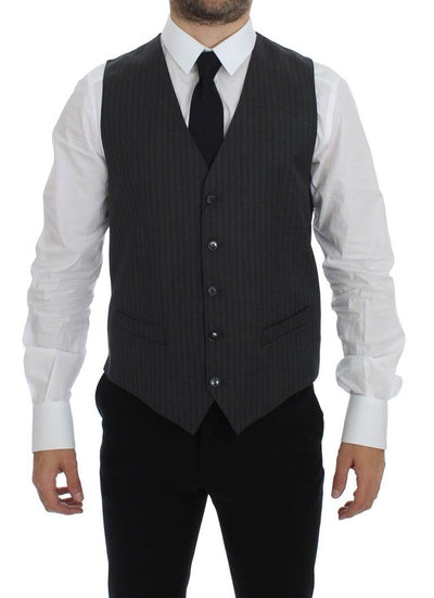 Dolce & Gabbana Elegant Gray Striped Wool Dress Vest - Masuh best bargains 