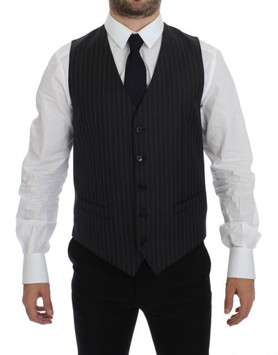 Dolce & Gabbana Elegant Gray Striped Wool Dress Vest - Masuh best bargains 
