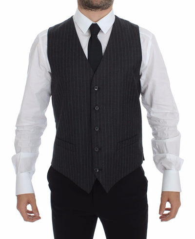 Dolce & Gabbana Elegant Gray Striped Dress Vest - Masuh best bargains 