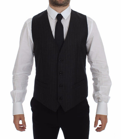 Dolce & Gabbana Elegant Gray Striped Wool Dress Vest - Masuh best bargains 