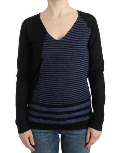 Costume National Chic Striped V-Neck Wool Blend Sweater - Masuh best bargains 