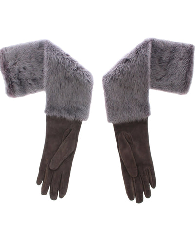 Dolce & Gabbana Elegant Gray Mink Fur Leather Elbow Gloves - Masuh best bargains 