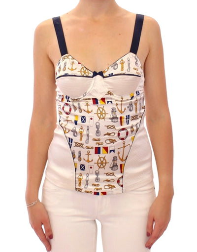 Dolce & Gabbana White Sailor Motif Stretch Tank Top - Masuh best bargains 