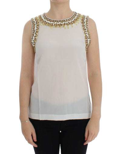 Dolce & Gabbana Elegant Sleeveless Silk Blouse with Crystal Embellishment - Masuh best bargains 