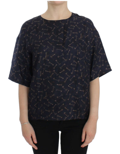 Dolce & Gabbana Enchanted Sicily Silk Blouse with Gold Keys Print - Masuh best bargains 