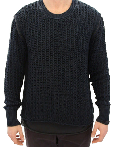 Dolce & Gabbana Elegant Blue and Black Layered Sweater - Masuh best bargains 