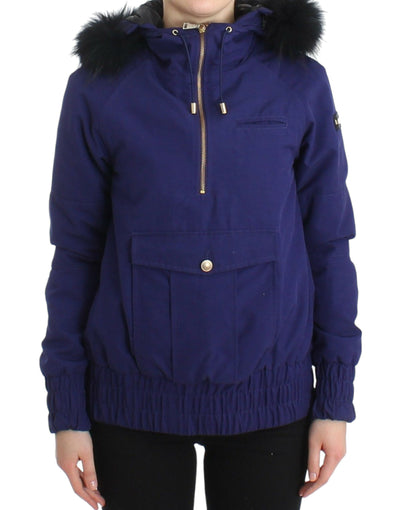 GF Ferre Chic Blue K-Way Jacket with Faux Fur Accent - Masuh best bargains 