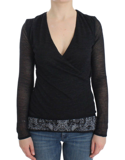 Ermanno Scervino Deep V-neck Black Wool Blend Sweater - Masuh best bargains 