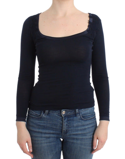 Ermanno Scervino Elegant Blue Long Sleeve Lace Top - Masuh best bargains 
