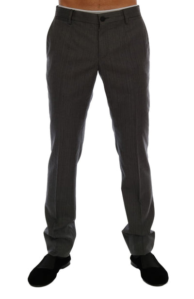 Dolce & Gabbana Elegant Gray Striped Wool Formal Trousers - Masuh best bargains 