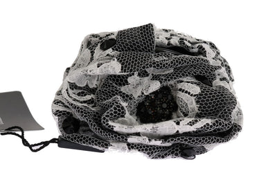 Dolce & Gabbana Elegant Black & White Floral Lace Crystal Hair Claw - Masuh best bargains 