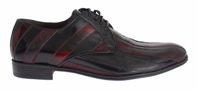 Dolce & Gabbana Elegant Black Bordeaux Striped Leather Dress Shoes - Masuh best bargains 