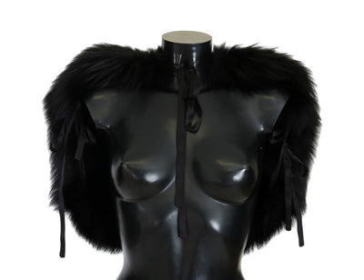 Dolce & Gabbana Elegant Black Silver Fox Fur Wrap Scarf - Masuh best bargains 