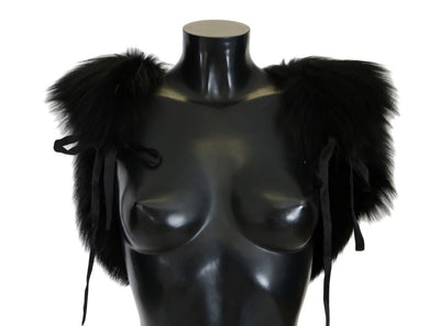 Dolce & Gabbana Elegant Black Silver Fox Fur Scarf - Masuh best bargains 