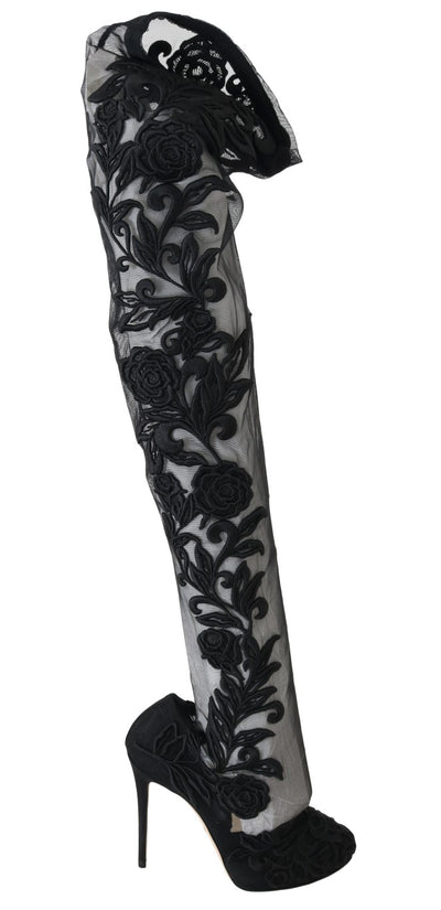 Dolce & Gabbana Embroidered Floral Over-Knee Boots - Masuh best bargains 