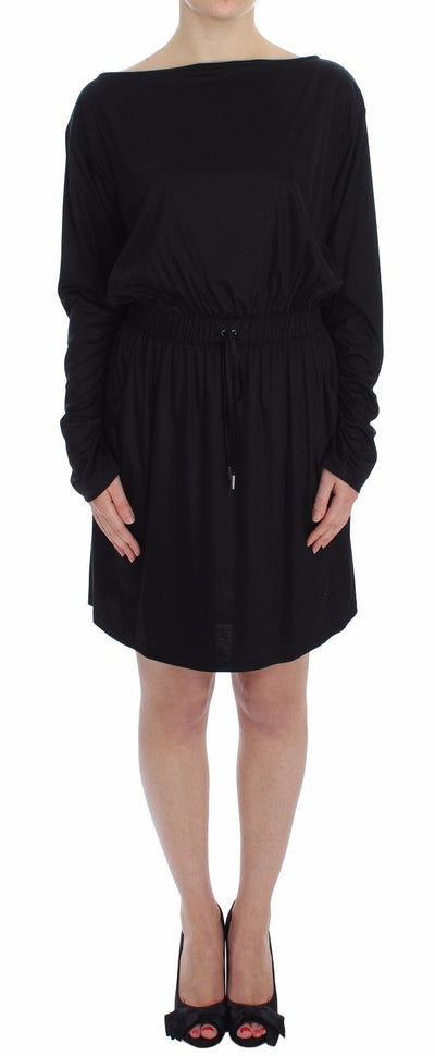 Versace Jeans Elegant Black Silk Blend Shift Dress - Masuh best bargains 