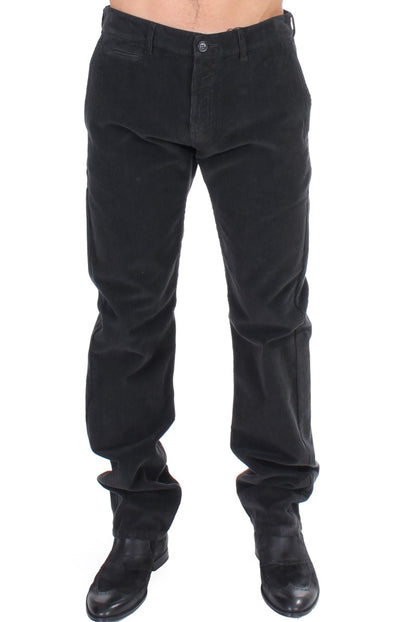 GF Ferre Elegant Black Cotton Corduroy Pants - Masuh best bargains 