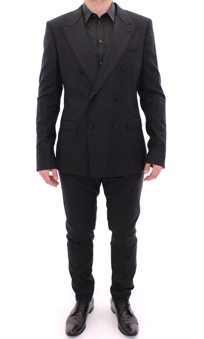 Dolce & Gabbana Elegant Black Striped Wool-Silk Blend Suit - Masuh best bargains 