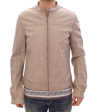 Dolce & Gabbana Elegant Beige Leather Lambskin Jacket - Masuh best bargains 